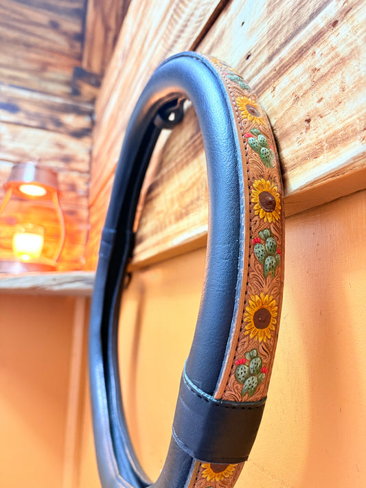 15” Tooled Leather Steering Wheel Covers