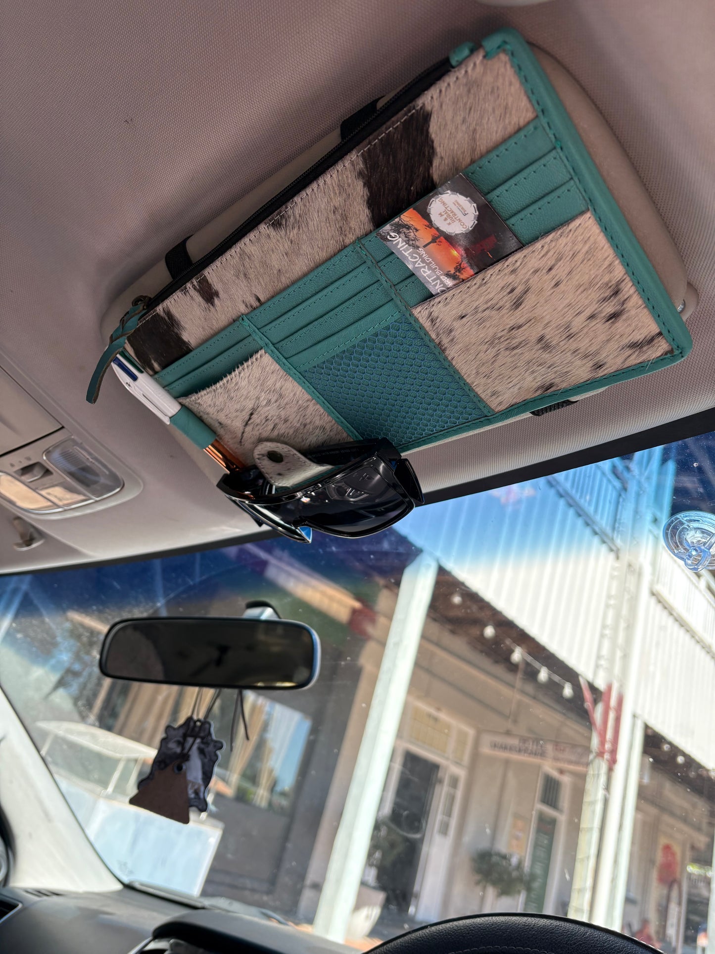 Cowhide Sun Visor Organiser