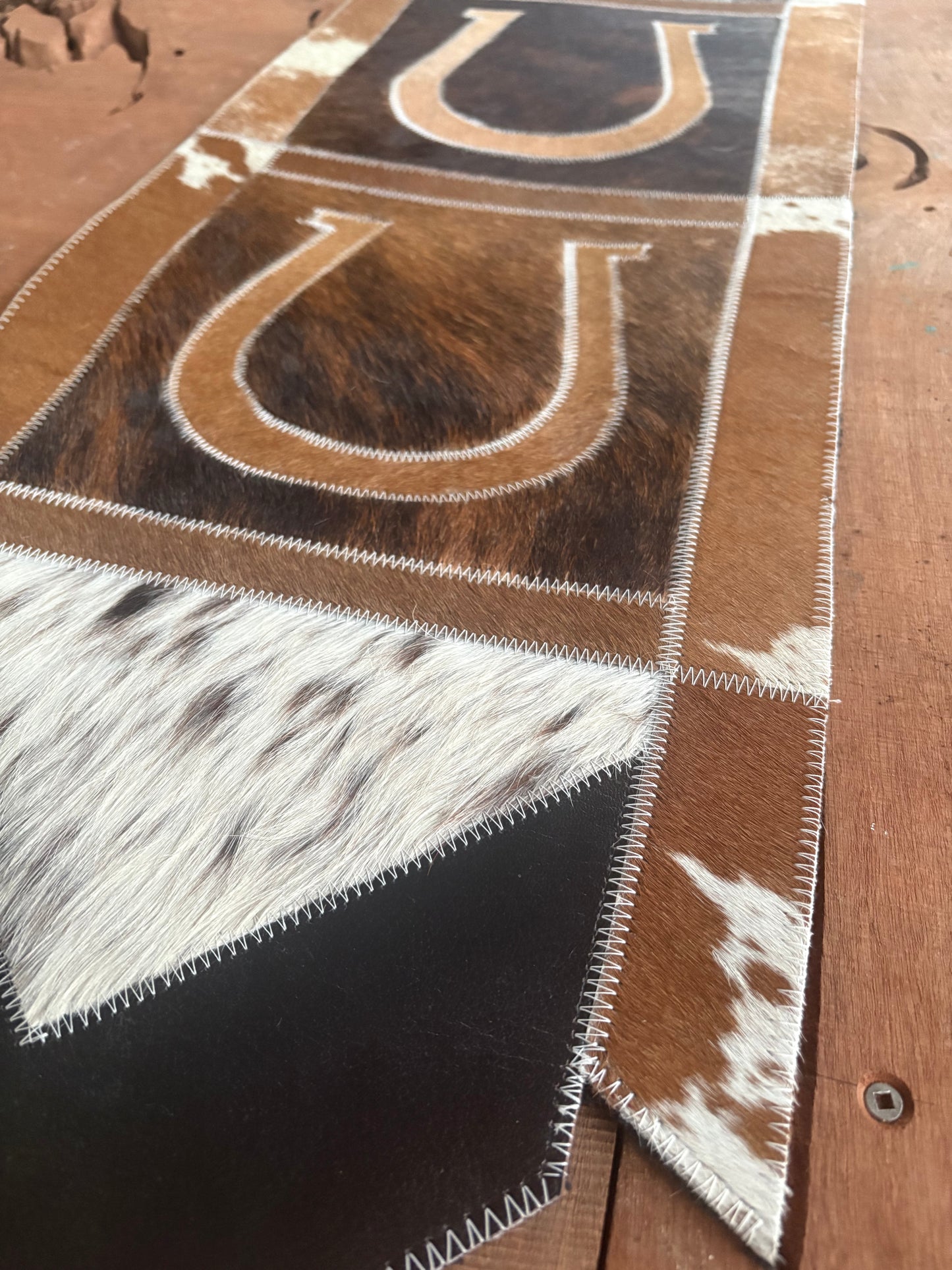 Horseshoe Cowhide Table Runner
