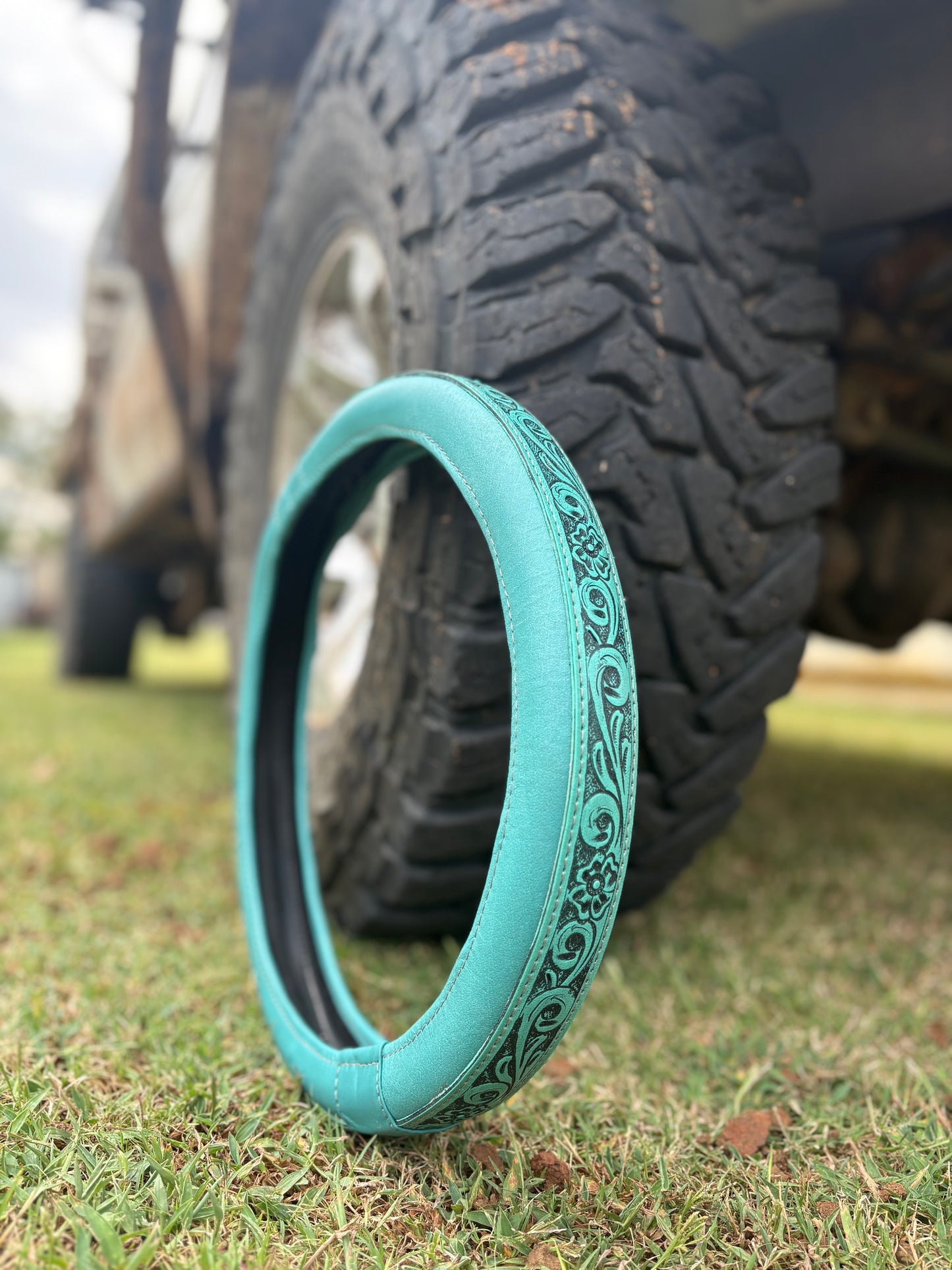 15” Tooled Leather Steering Wheel Covers
