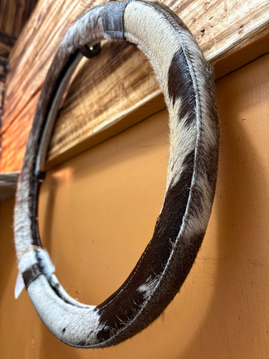 16” Tooled Leather & Cowhide Steering Wheel Cover