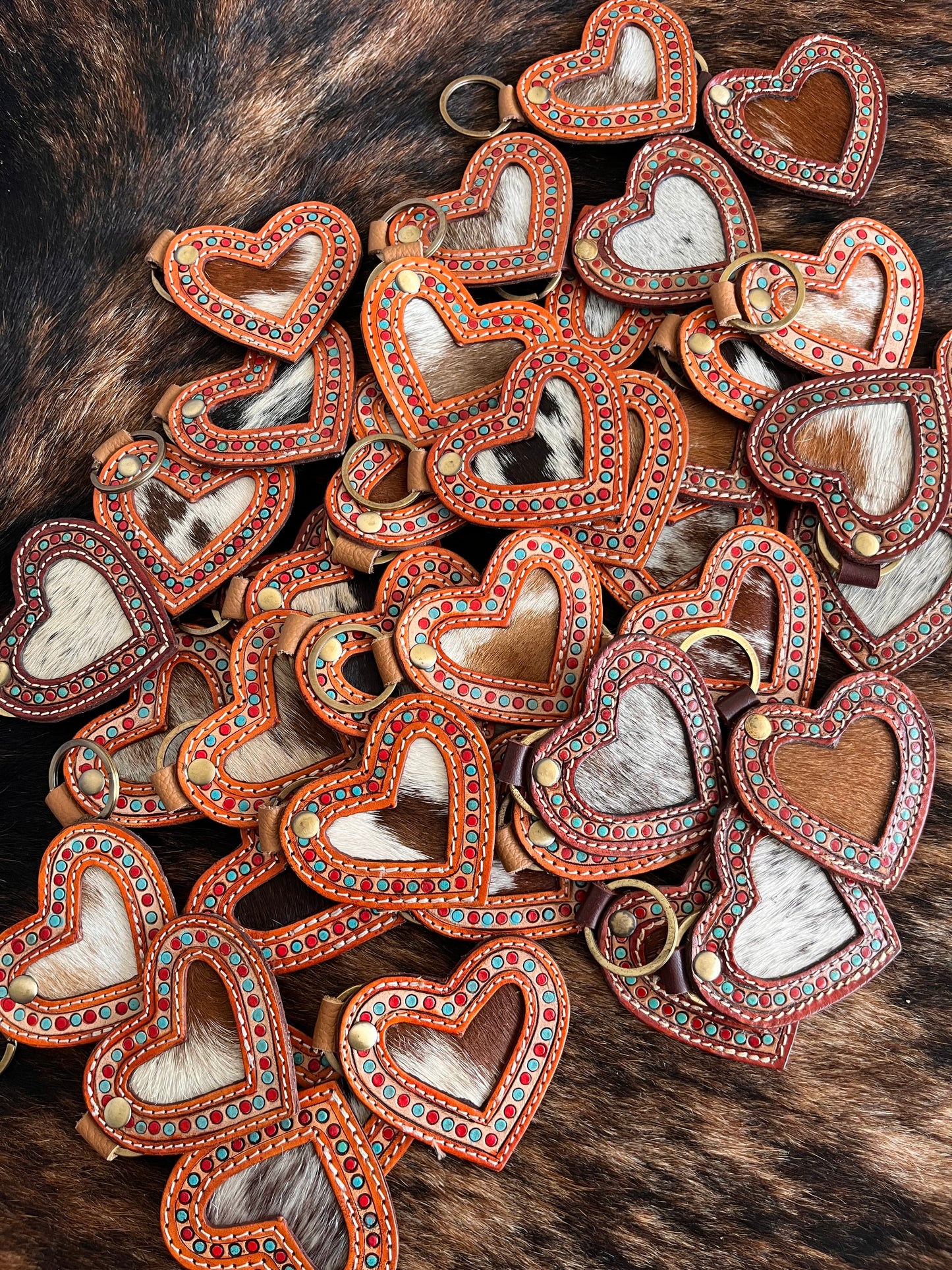 Cowhide Heart Keychain