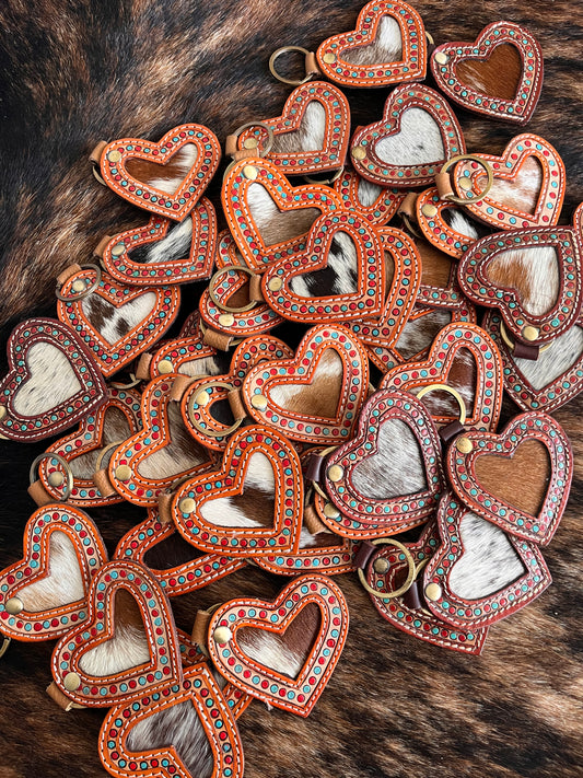 Cowhide Heart Keychain