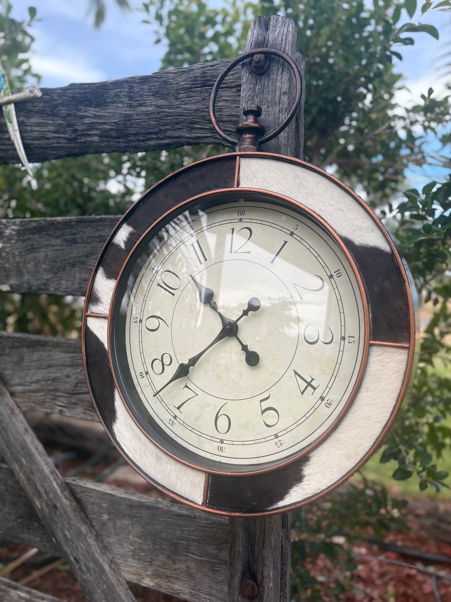 Custom Cowhide Clock