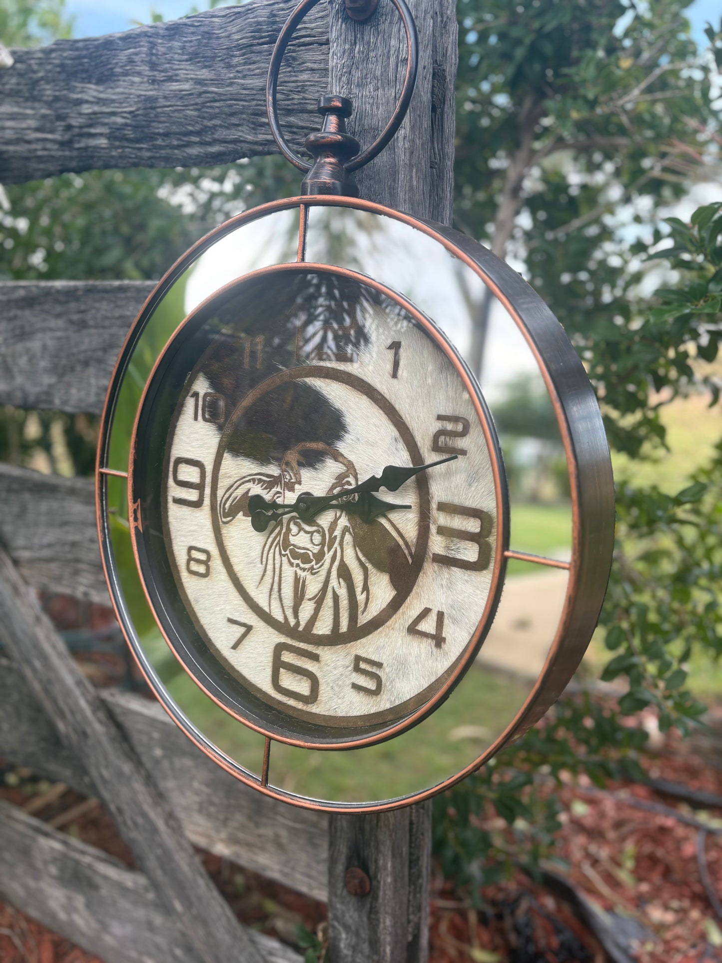 Custom Cowhide Clock