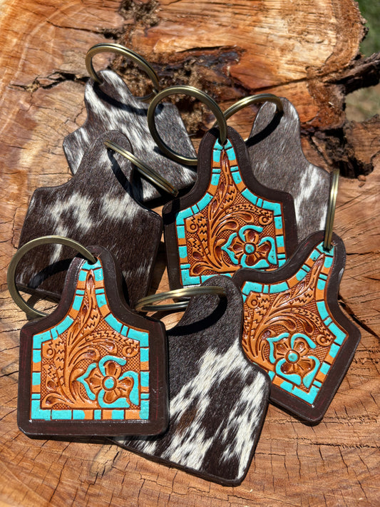 Cowhide & Tooled leather Keychain