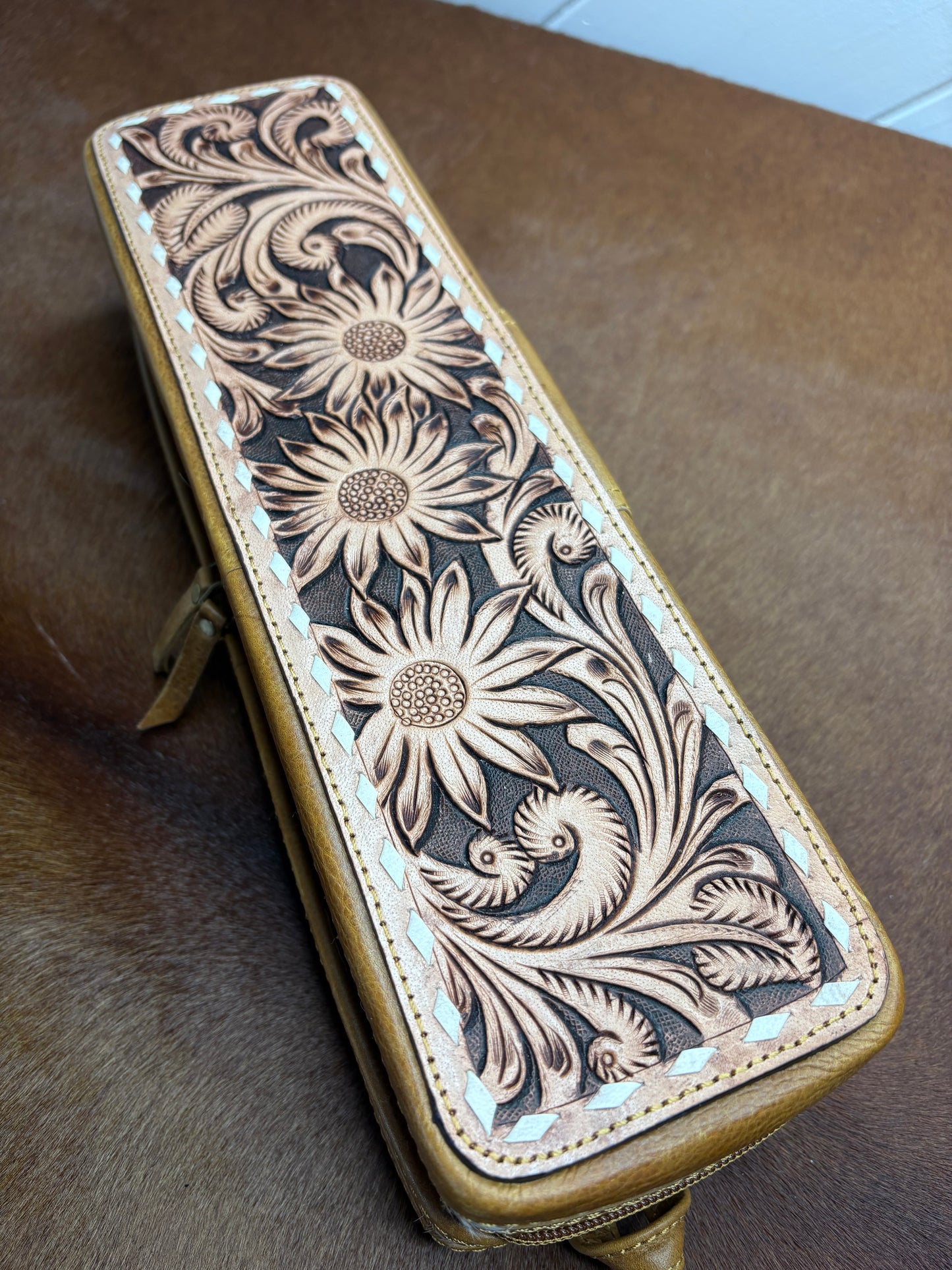 Cowhide & Tooled Leather Hair Tool Case