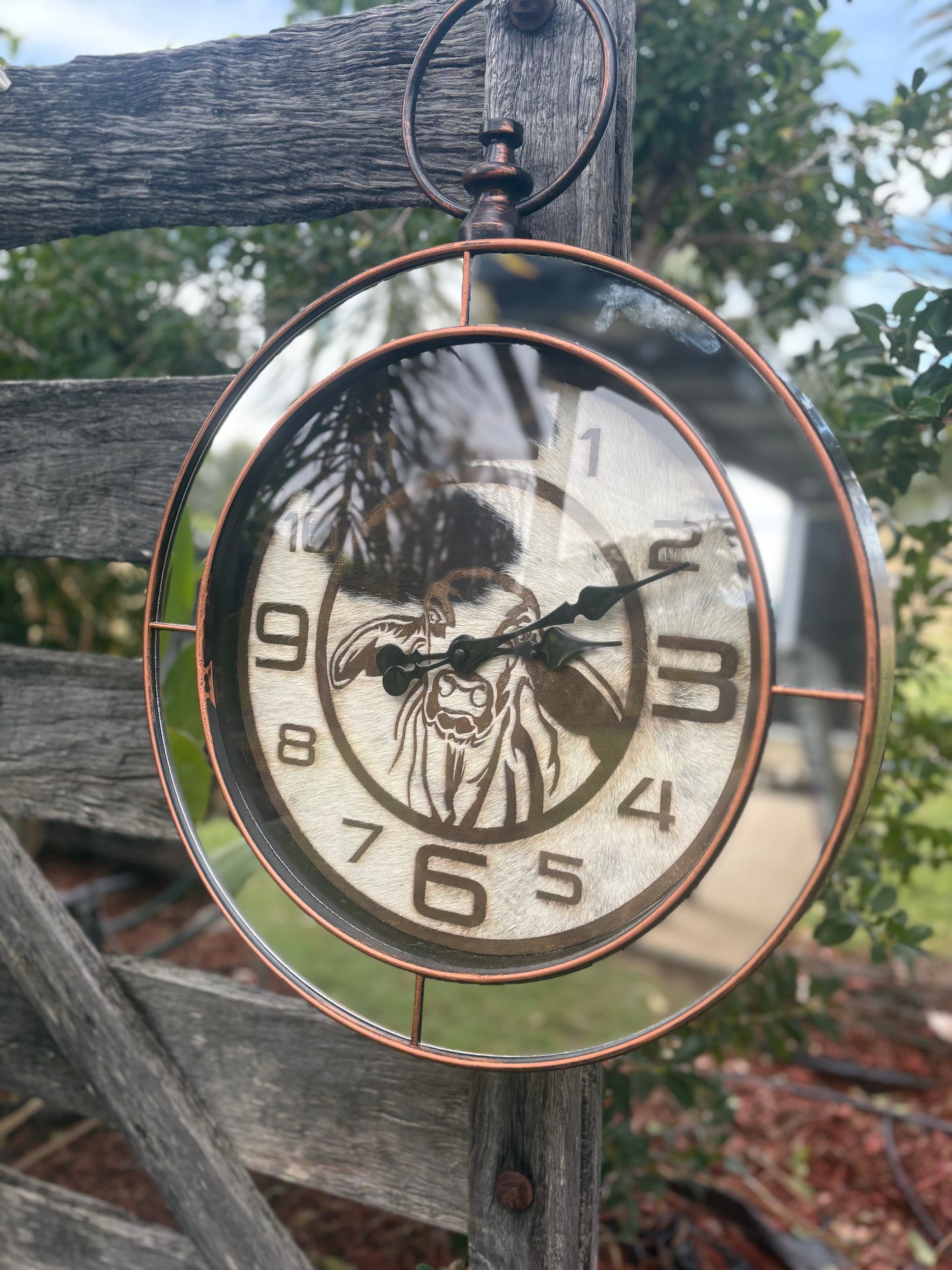 Custom Cowhide Clock