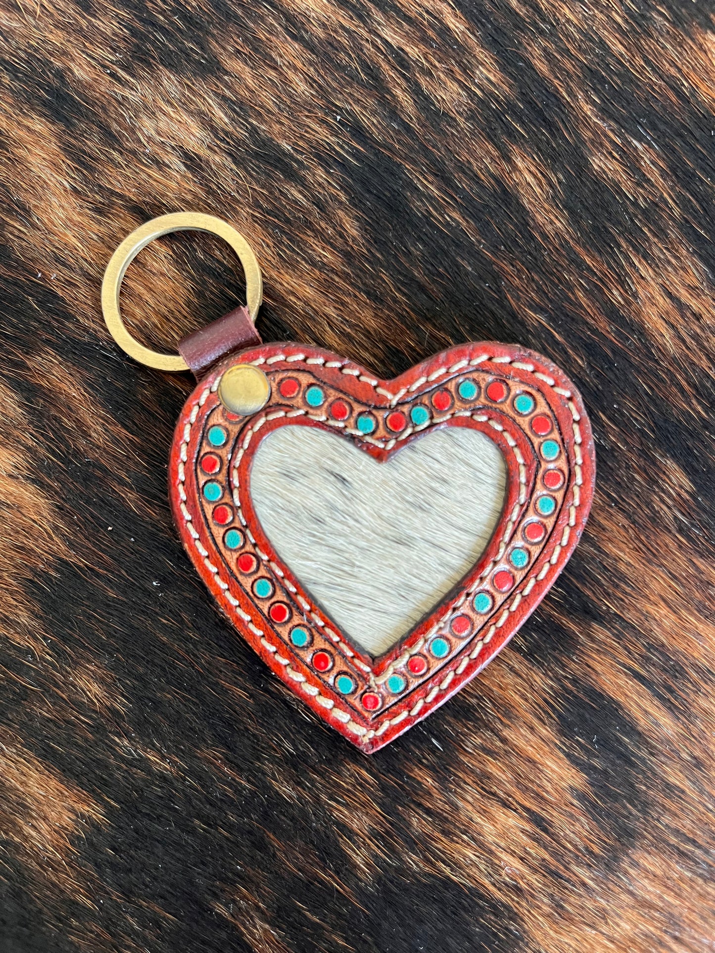 Cowhide Heart Keychain