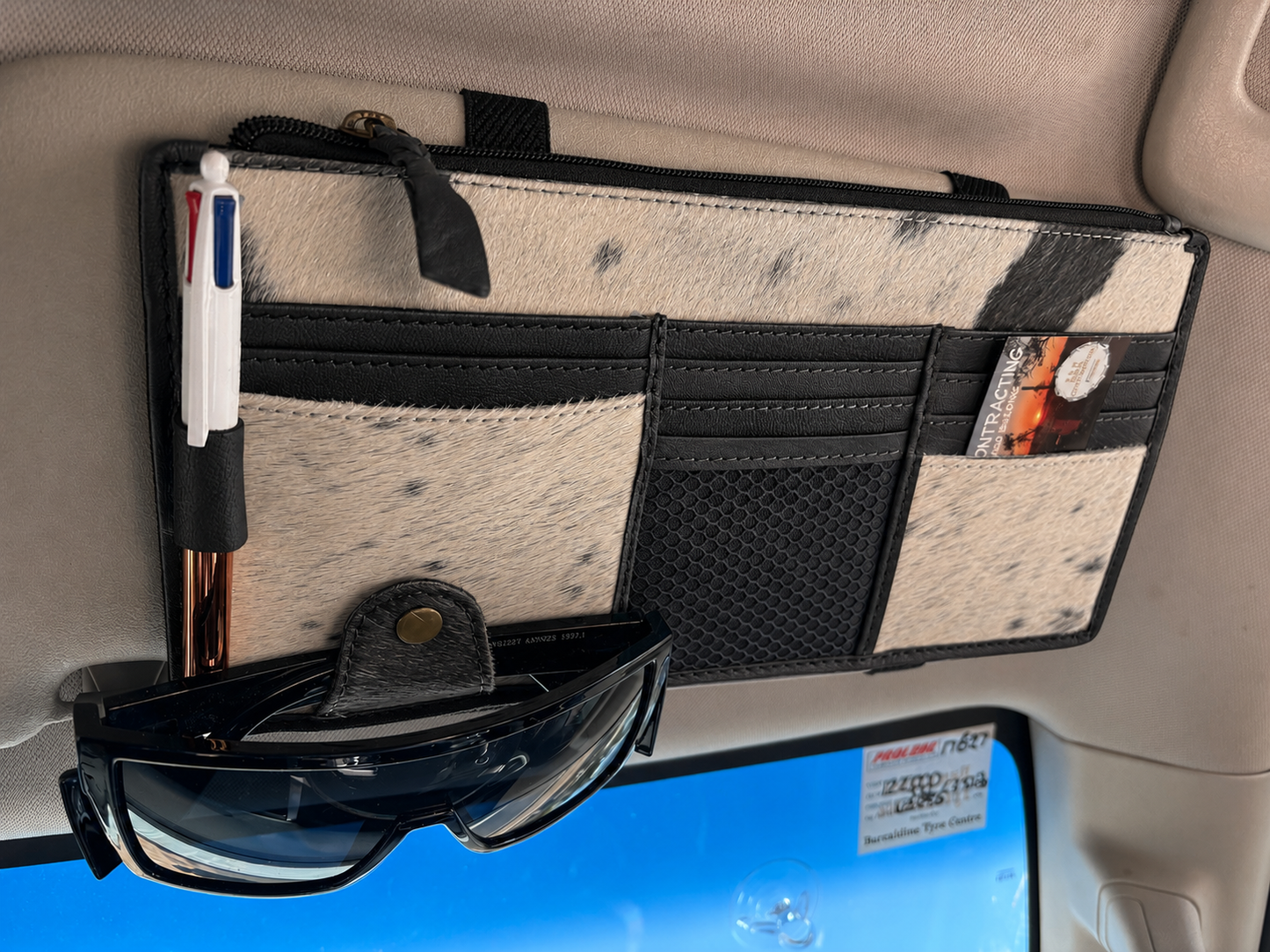 Cowhide Sun Visor Organiser