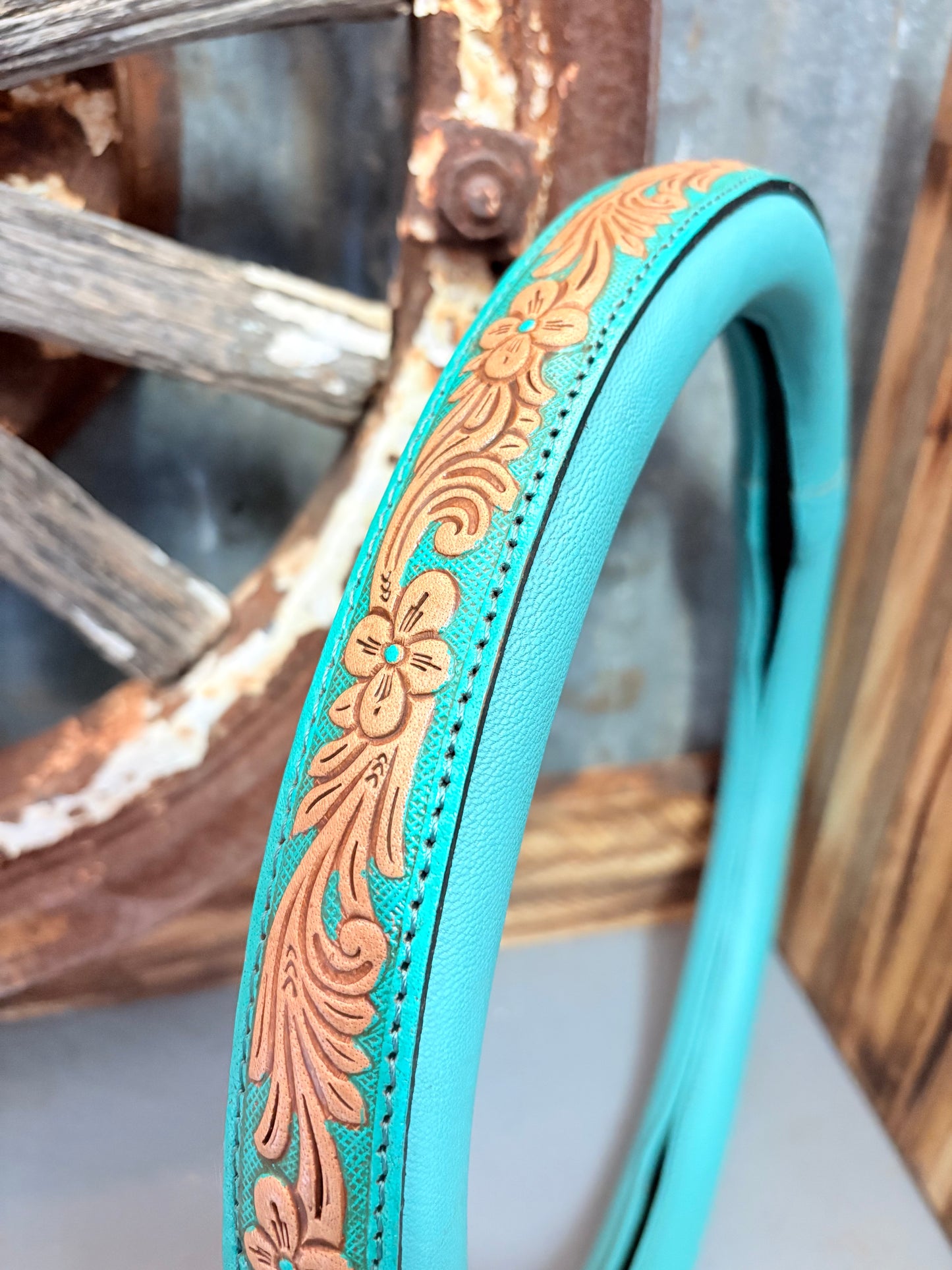 15” Tooled Leather Steering Wheel Covers