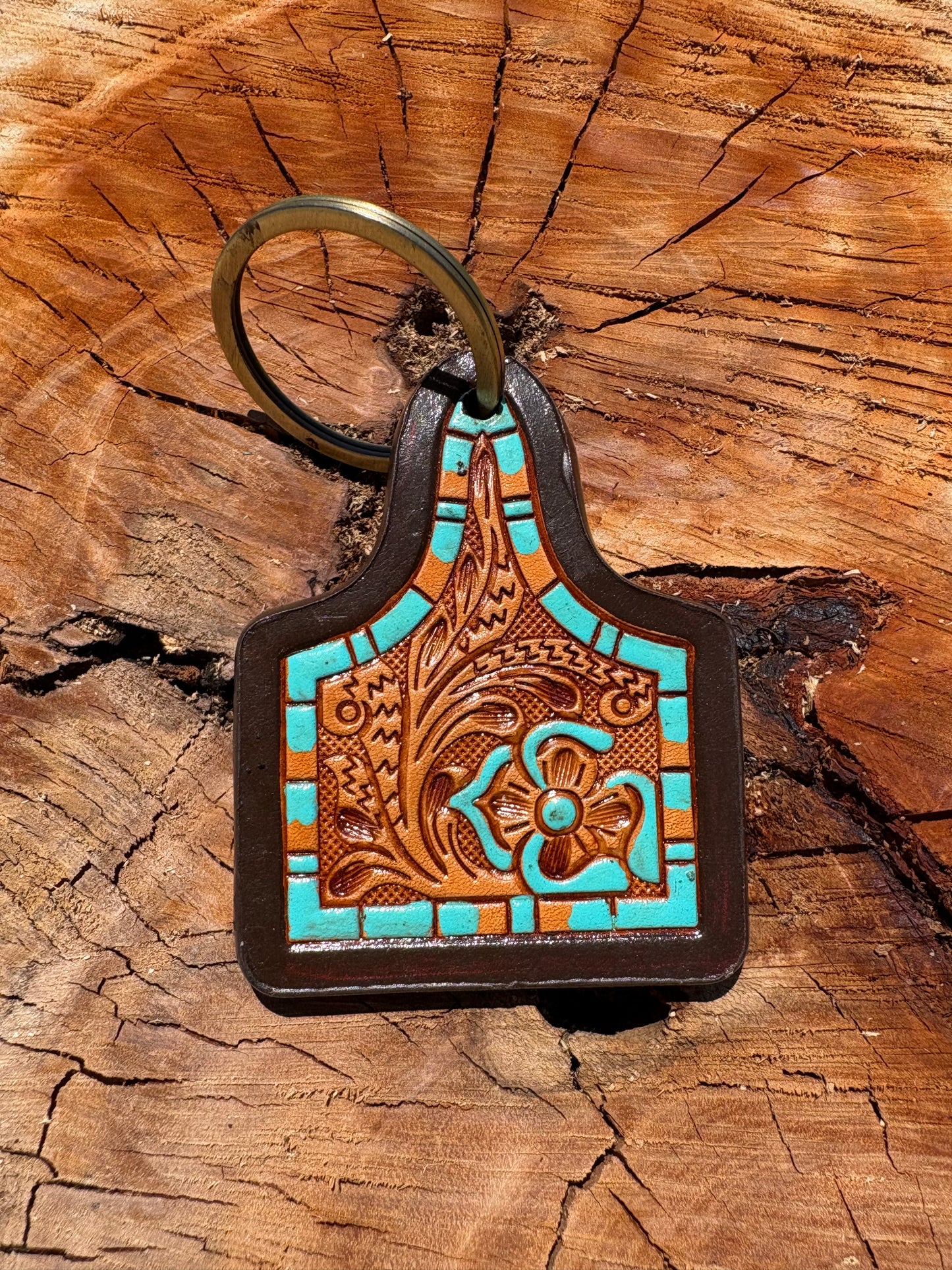 Cowhide & Tooled leather Keychain