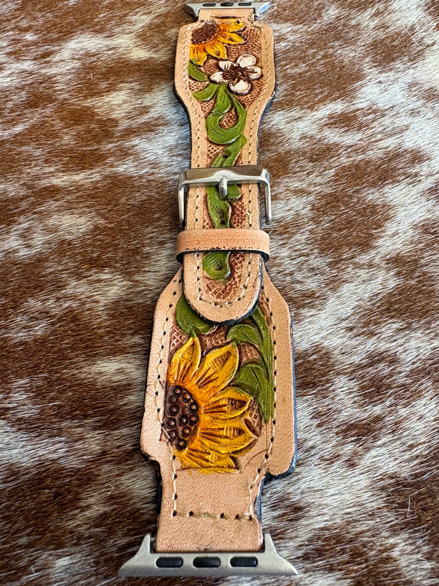 Sunflower Tooled Leather Apple Watch Band