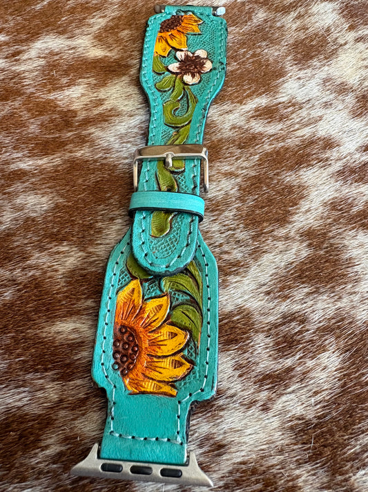 Sunflower Tooled Leather Apple Watch Band