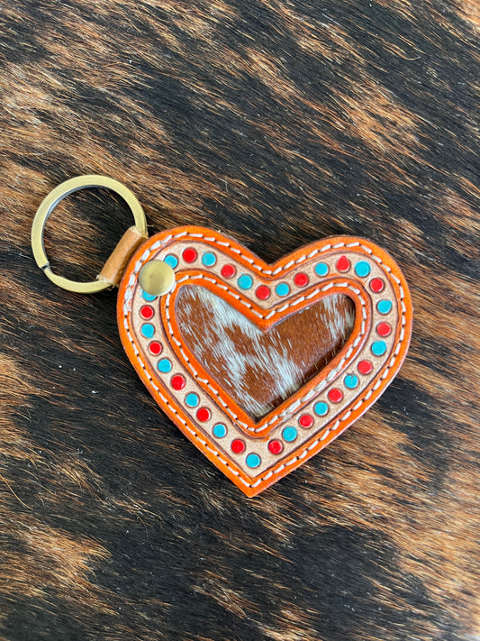 Cowhide Heart Keychain
