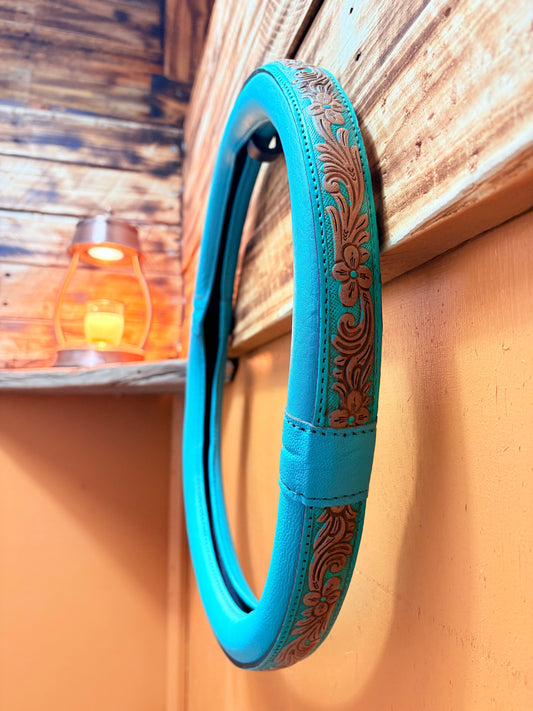 15” Tooled Leather Steering Wheel Covers