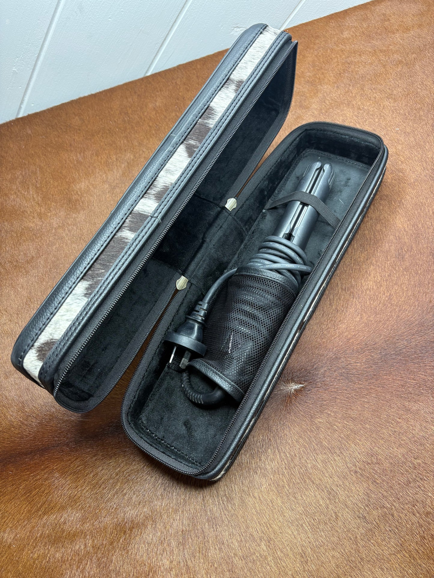 Cowhide & Tooled Leather Hair Tool Case