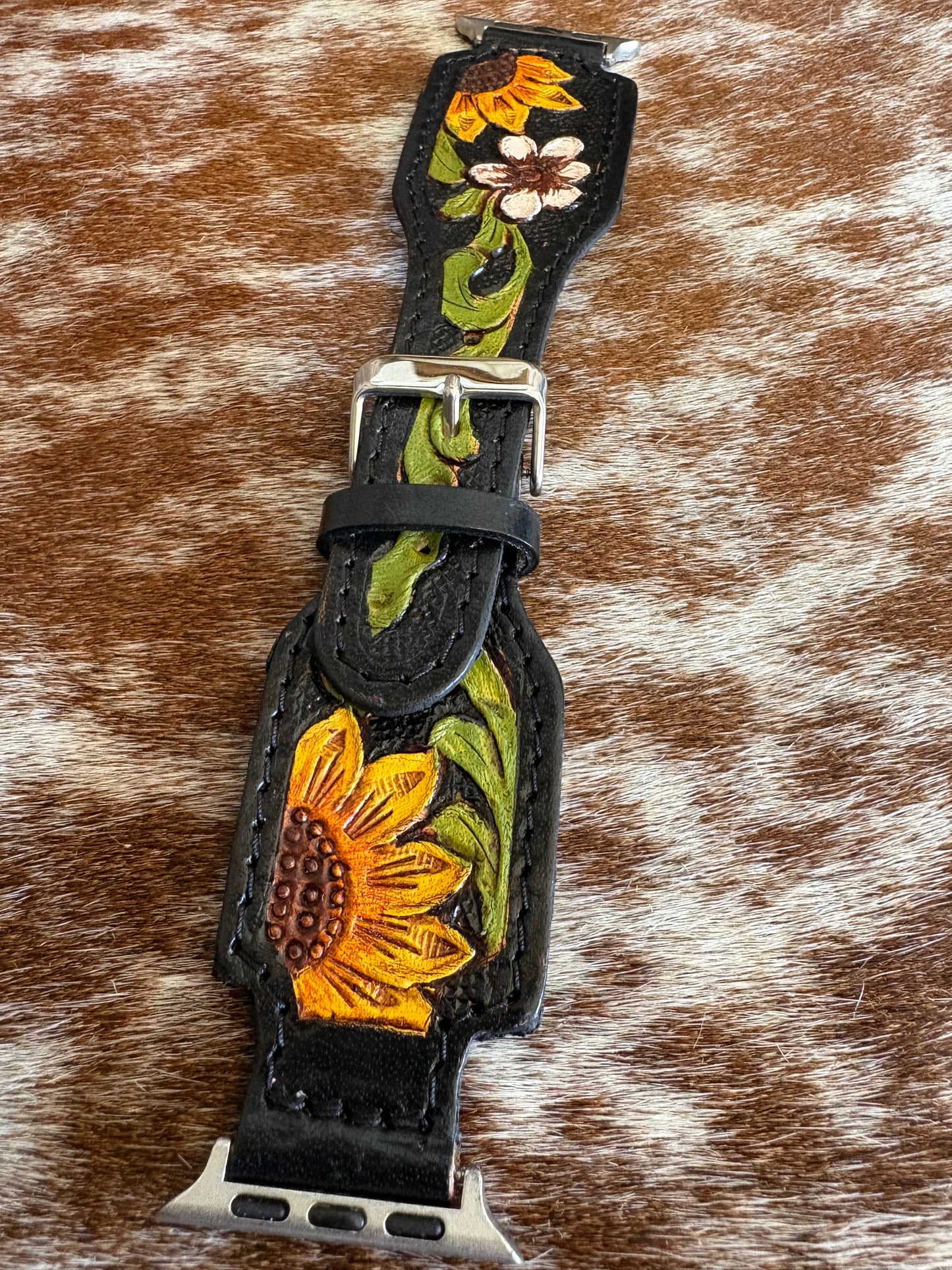 Sunflower Tooled Leather Apple Watch Band