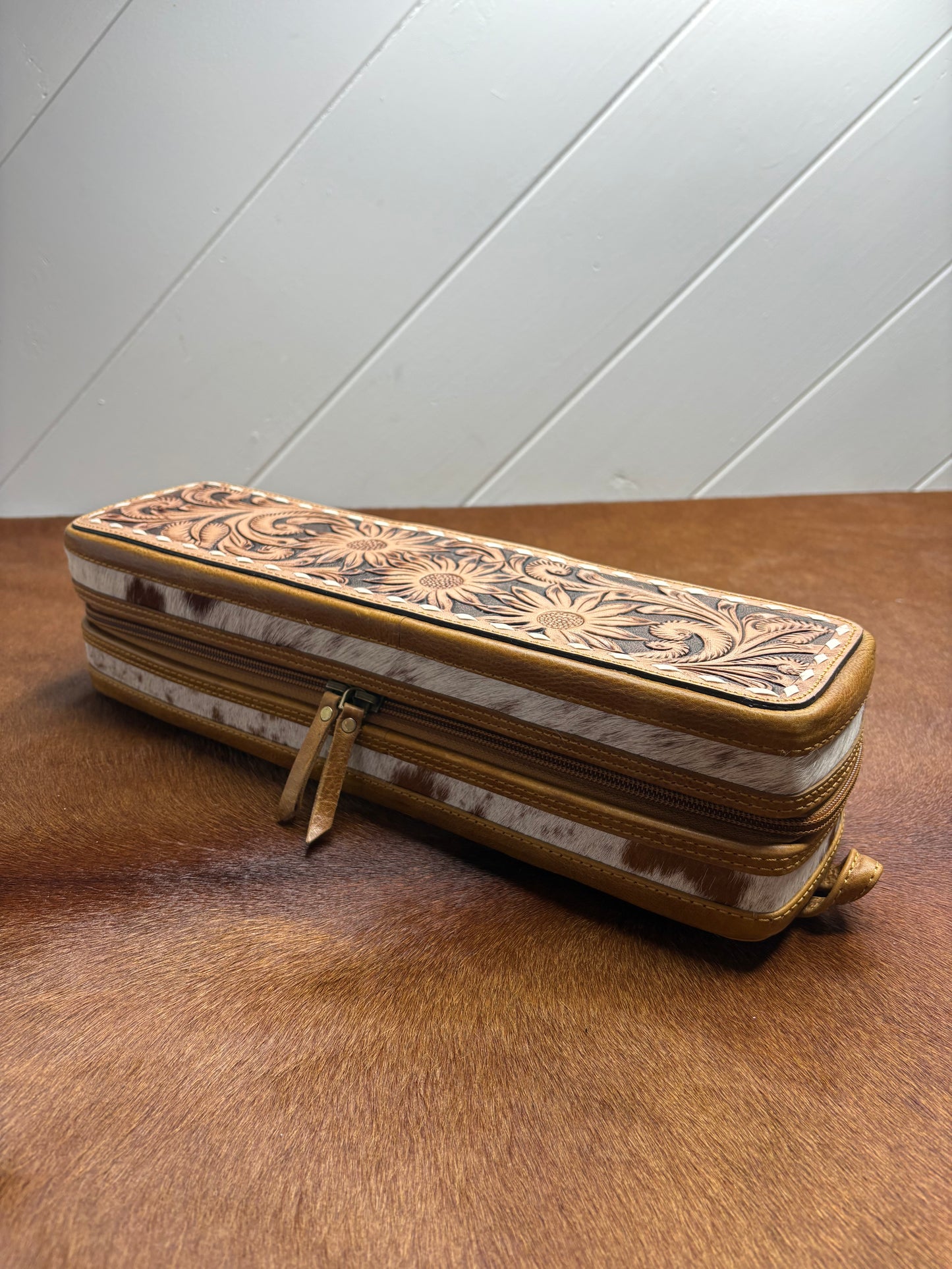Cowhide & Tooled Leather Hair Tool Case