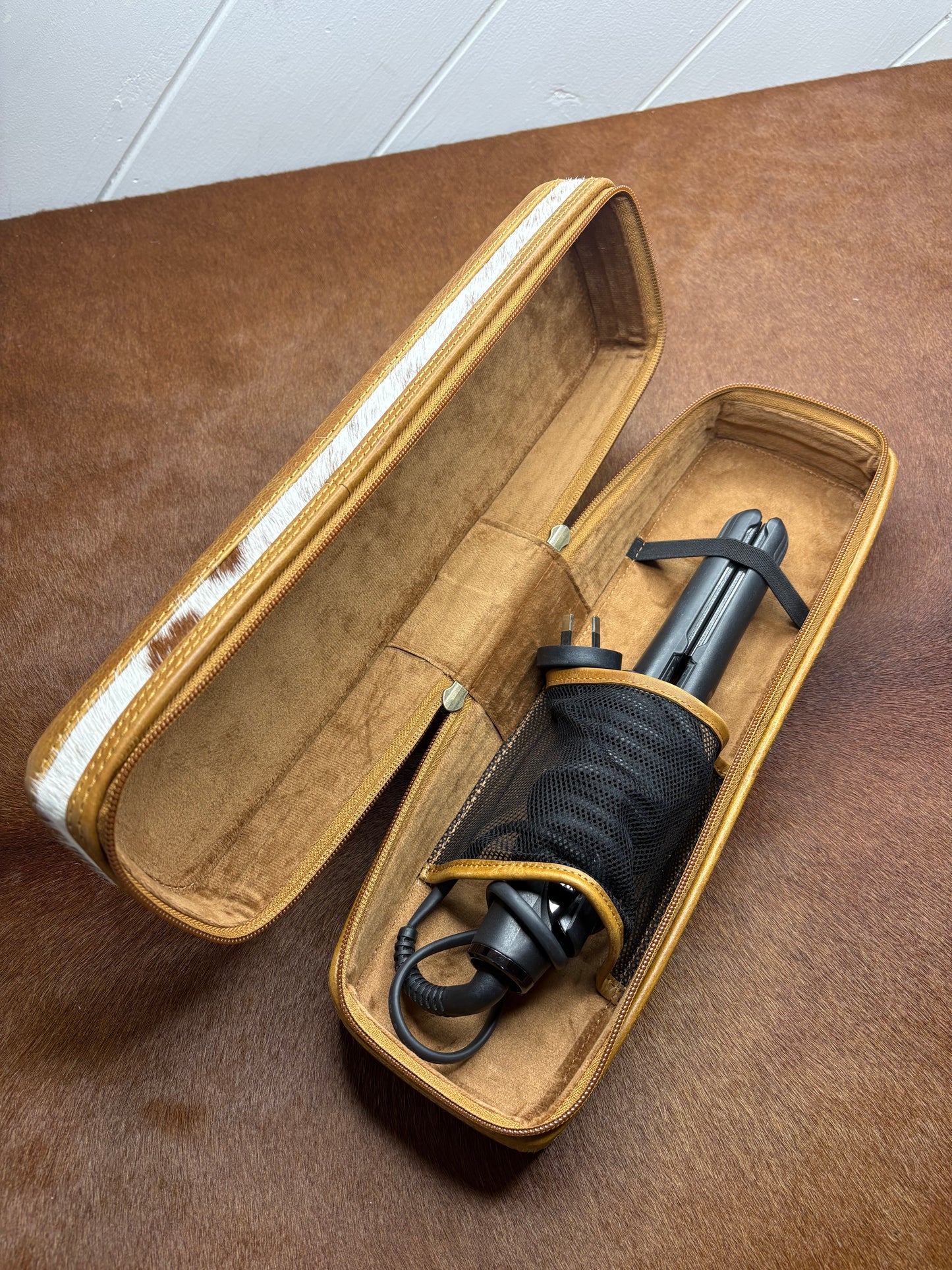 Cowhide & Tooled Leather Hair Tool Case