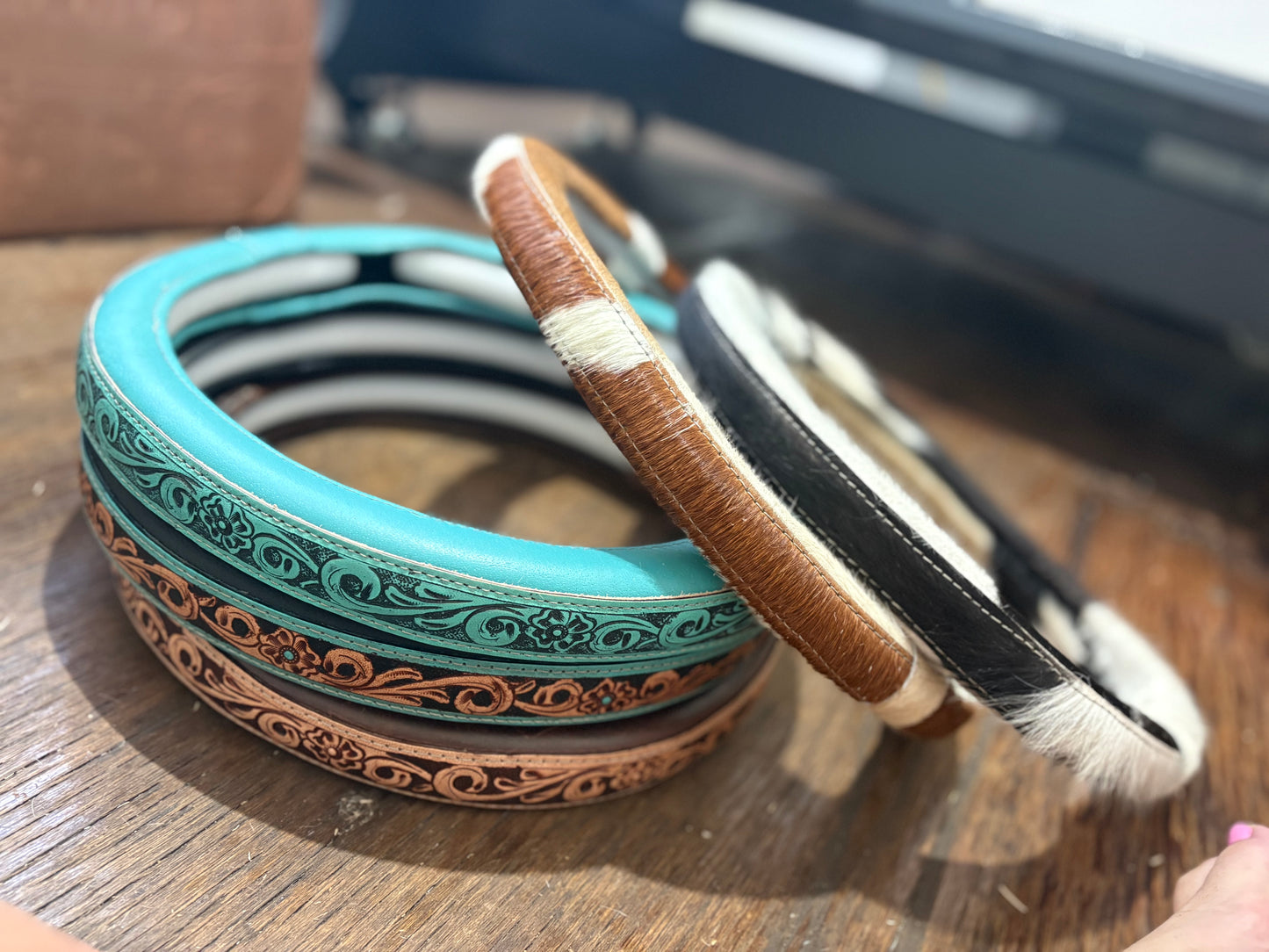 15” Tooled Leather Steering Wheel Covers