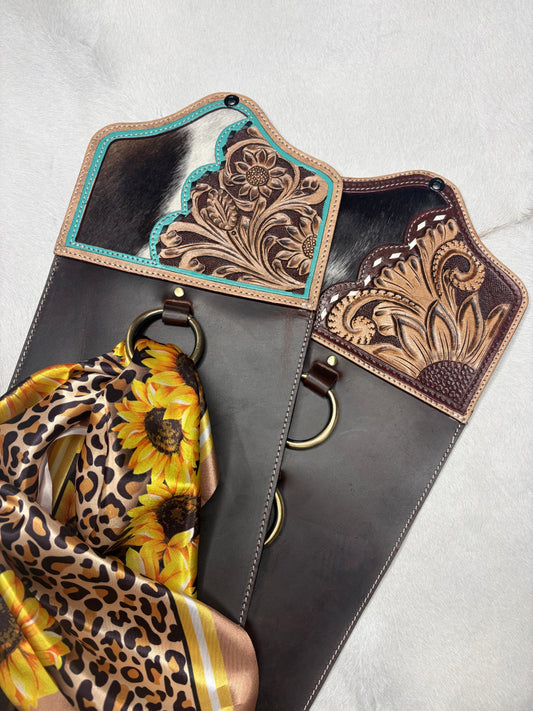 Prairie Cowhide 5-Ring Scarf Holder