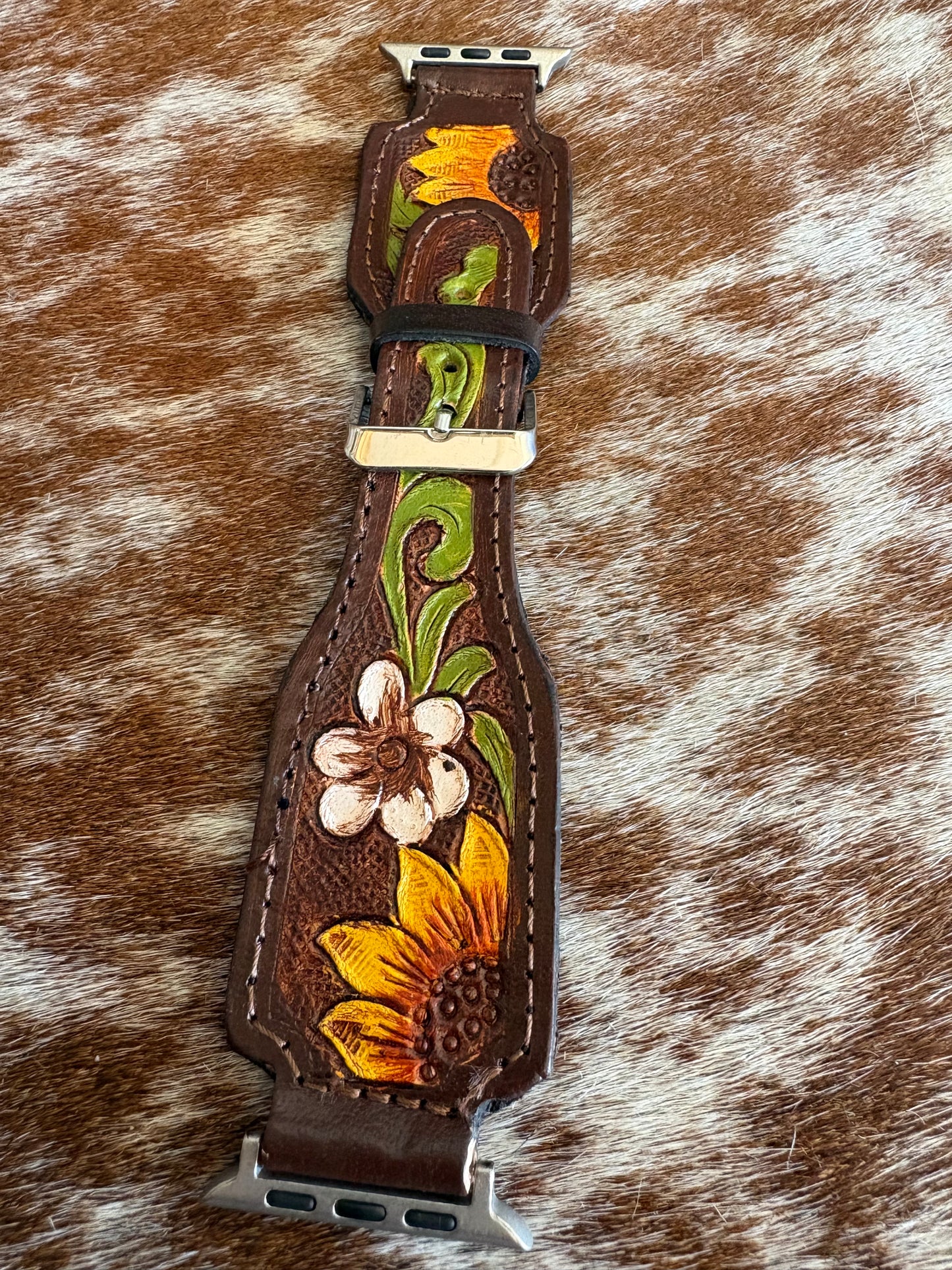 Sunflower Tooled Leather Apple Watch Band