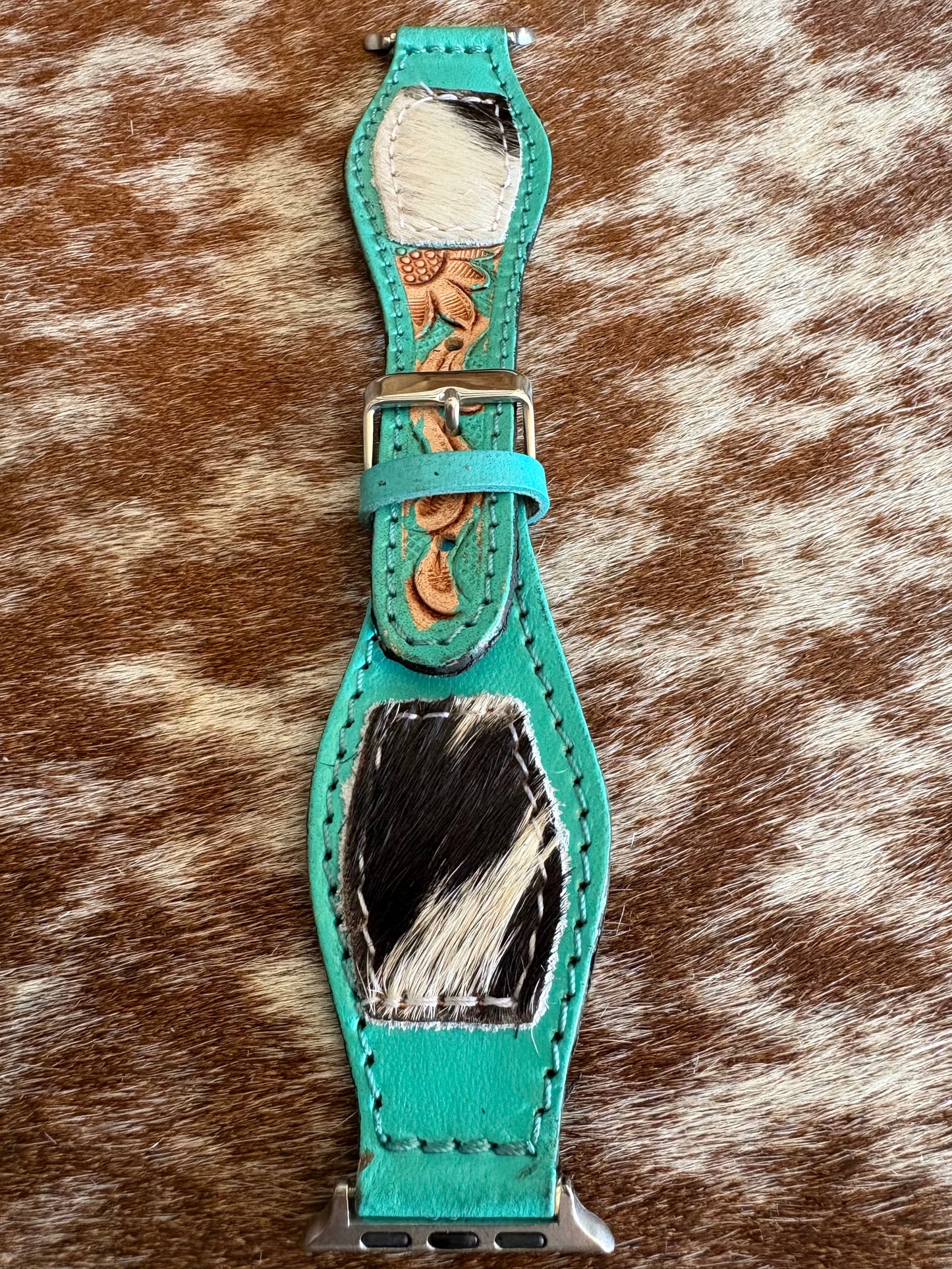 Genuine Cowhide & Tooled Leather Apple Watch Band