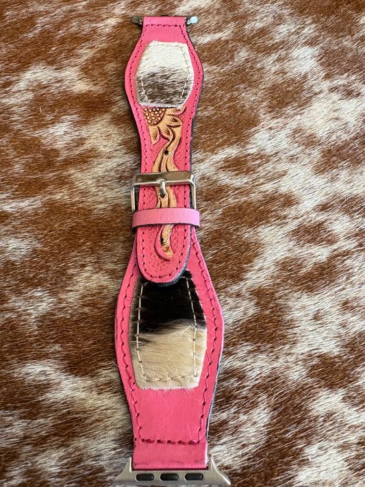 Genuine Cowhide & Tooled Leather Apple Watch Band