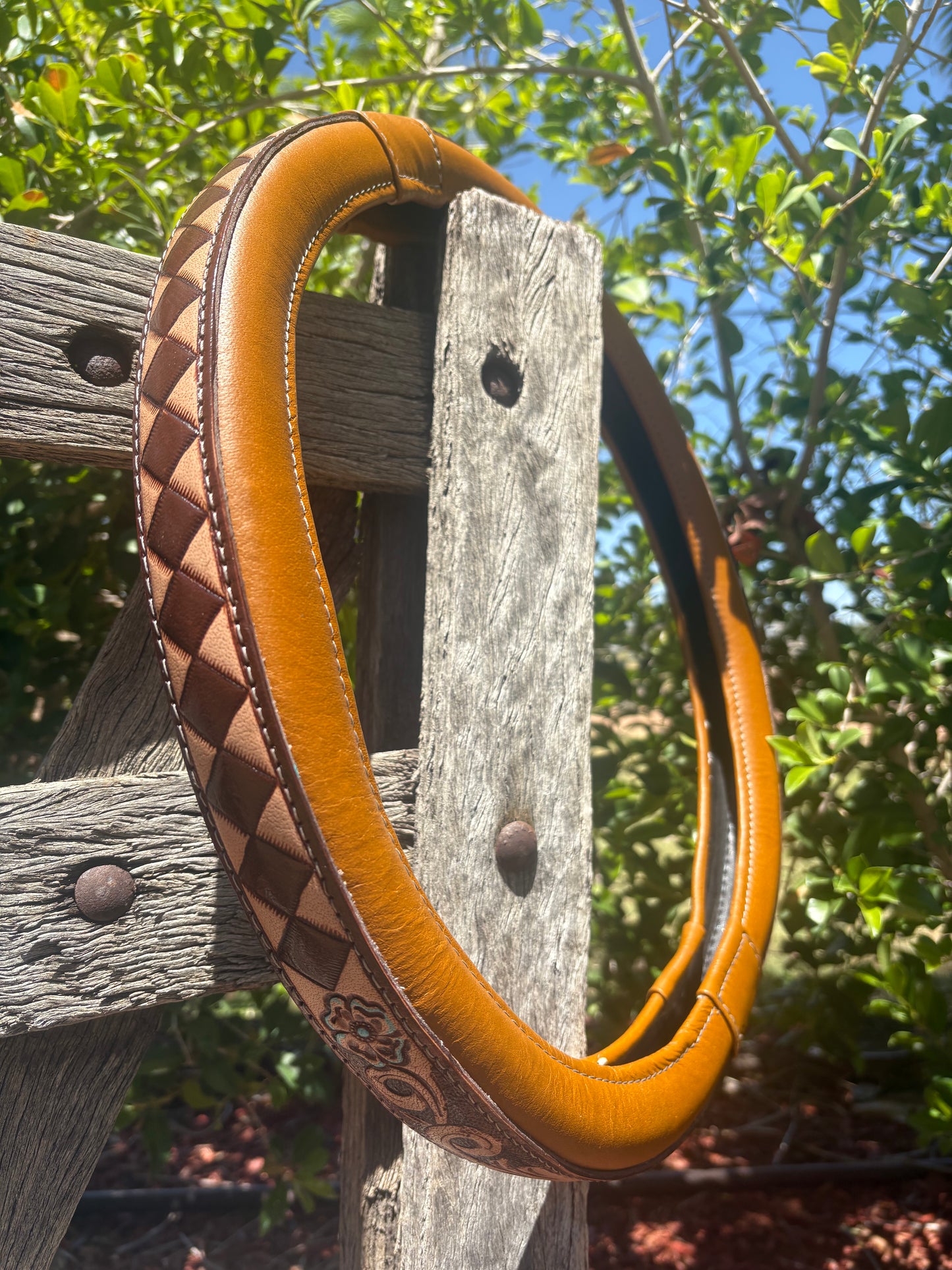 16” Tooled Leather Steering Wheel Cover
