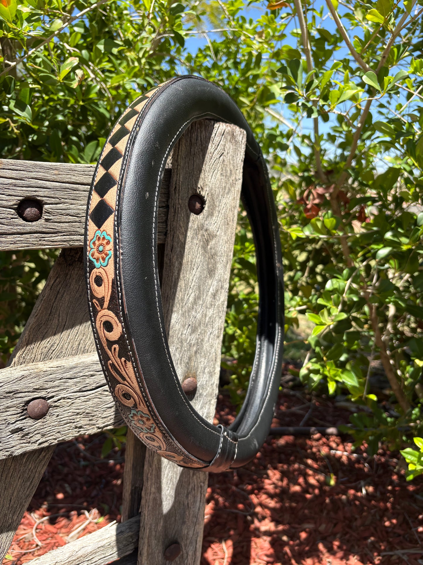 16” Tooled Leather Steering Wheel Cover