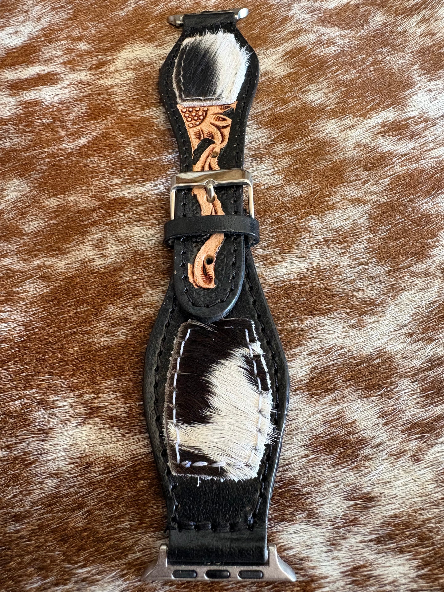 Genuine Cowhide & Tooled Leather Apple Watch Band