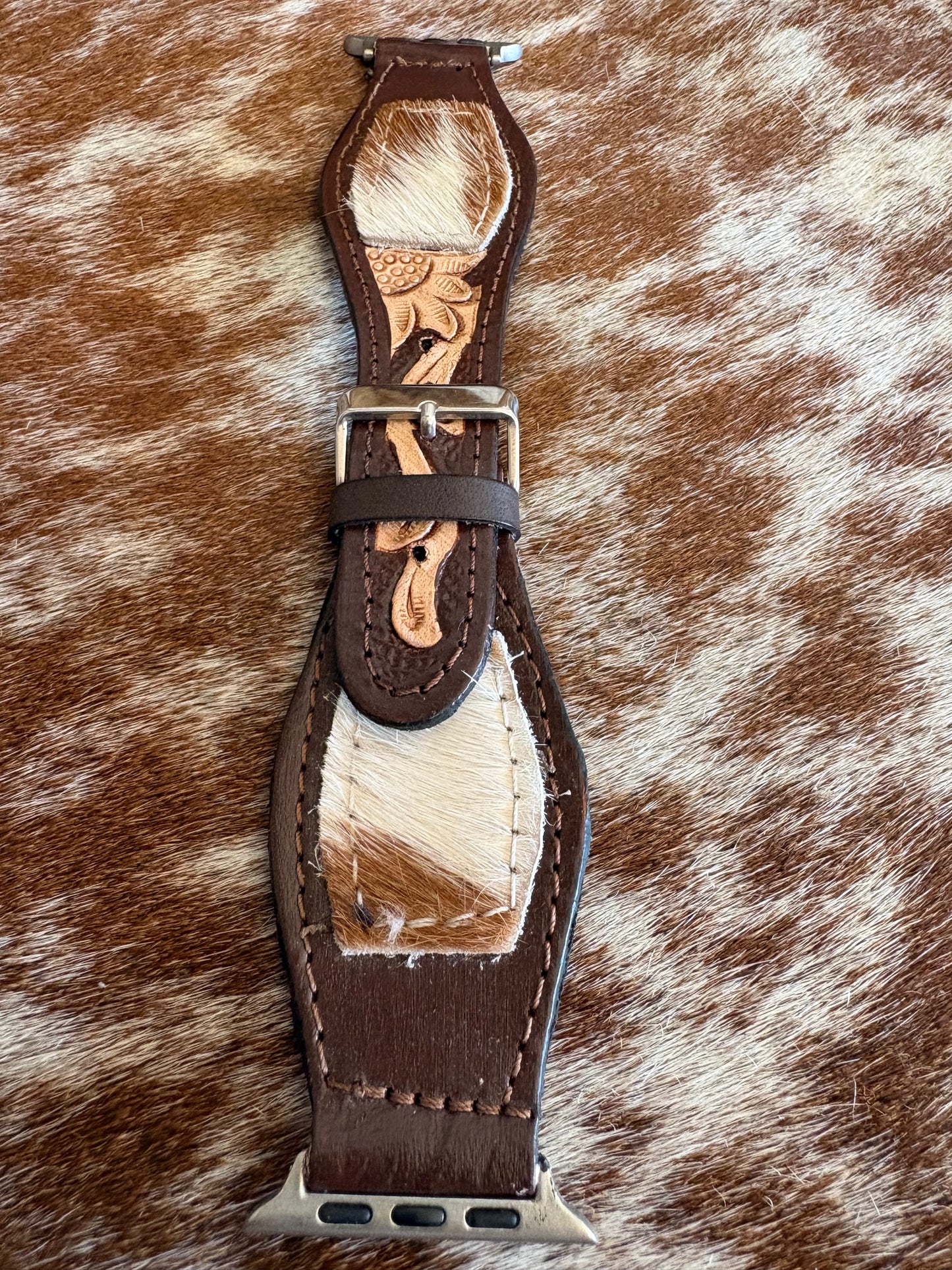 Genuine Cowhide & Tooled Leather Apple Watch Band